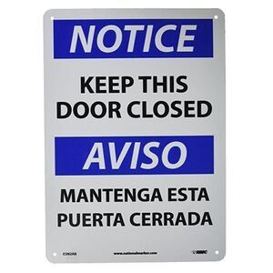 Bilingual OSHA Sign, "NOTICE - KEEP THIS DOOR CLOS